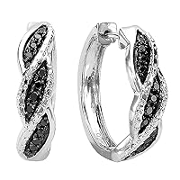 Dazzlingrock Collection 0.25 Carat (ctw) Round Black Diamond Hoop Earrings 1/4 CT, Sterling Silver