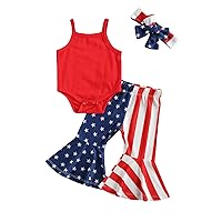 Newborn Baby Girls 4th of July Outfit Sleeveless Romper Tops American Flag Flared Pants Set Independence Day Clothes