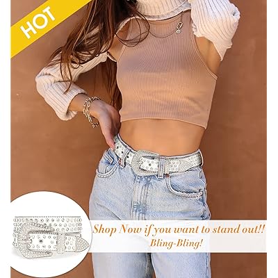 SUOSDEY Rhinestone Belt for Men Women Western Cowboy Cowgirl Bling Studded  Leather Belt for Jeans Pants