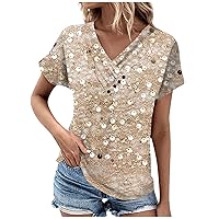 Plus Size Shirts, Summer Tops for Women Floral Pattern V-Neck Short Sleeve Comfy Womens Tops Oversized Tshirts
