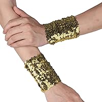 YiZYiF Fingerless Gloves Sequin Stretchy Arm Cuffs Rave Dance Costume for Men Women
