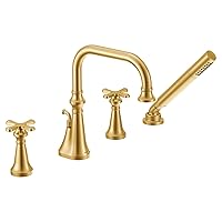 TS44506BG Colinet Two Handle Deck-Mount Roman Tub Faucet Trim with Cross Handles and Handshower Valve Required, Brushed Gold