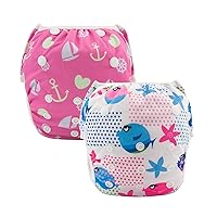 ALVABABY Swim Diapers 2pcs Baby & Toddler Snap One Size Reusable Adjustable Swim Diapers for Swim Classes SW09-10