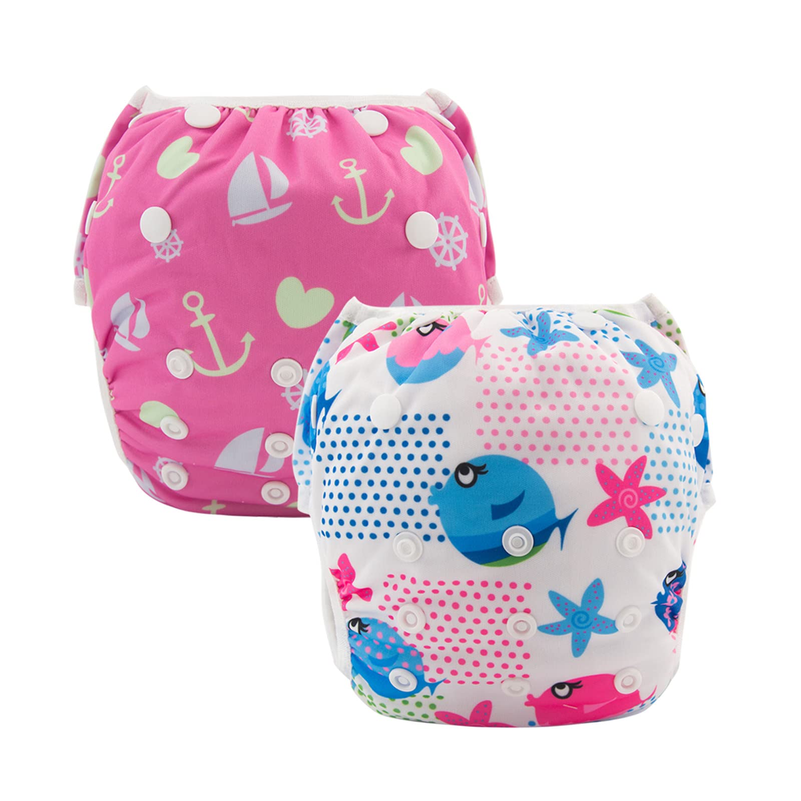 ALVABABY 2pcs Baby & Toddler Swim Diapers with 2pcs Cloth Diaper Wet Dry Bags Waterproof Reusable