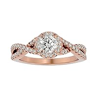 Certified 14K Gold Ring in Round Cut Moissanite Diamond (0.66 ct) Round Cut Natural Diamond (0.35 ct) With White/Yellow/Rose Gold Engagement Ring For Women