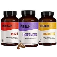 FreshCap, Brain, Energy, and Vitality Bundle (Lion's Mane Capsules, Reishi Capsules, Cordyceps Capsules)