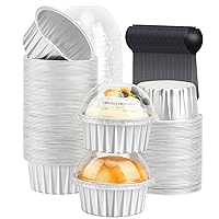5oz Cupcake Pans Muffin Tins with Lids 100 Pack,LNYZQUS Aluminum Foil Cupcake Liners Mini Cake Baking Pans,Jumbo Cupcake Baking Cups Containers,Disposable Ramekins Muffin Cups -Silver