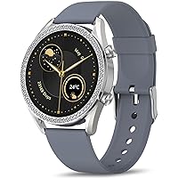 BRIBEJAT Smart Watches for Women with Diamonds (Answer/Make Call) Fitness Tracker, 1.27’’ HD Screen Small Pedometer with Blood Oxygen/Heart Rate/Sleep Monitor, Silver