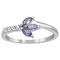 925 Sterling Silver Marquise Cut Tanzanite Gemstone Trio Leaf Design Side Stone Wedding Ring