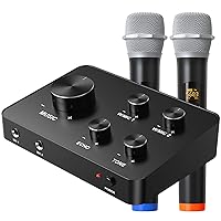 Rybozen Portable Karaoke Microphone Mixer System Set, with Dual UHF Wireless Mic, HDMI & AUX In/Out for Karaoke, Home Theater, Amplifier, Speaker