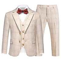Boys Tuxedo Suits Size 4-16 Plaid Stripe Dress Suit Jacket for Boys 3 Piece Tweed Pinstripe Slim Fit Suits Set