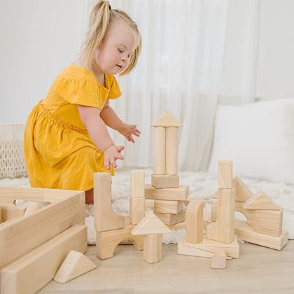 Melissa & Doug Standard Unit Solid-Wood Building Blocks With Wooden Storage Tray (60 pcs) - Classic Blocks For Toddlers Ages 3+