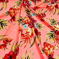 Tropical Flowers Print Nylon Spandex Fabric Four-Way Stretch by Yard for Swimwear Dancewear Dress Gym wear