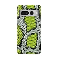 BURGA Phone Case Compatible with Google Pixel 7 PRO - Hybrid 2-Layer Hard Shell + Silicone Protective Case -Neon Green Snake Skin Print Serpent Pattern Exotic - Scratch-Resistant Shockproof Cover
