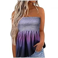 TUNUSKAT Tube Top for Women 2023 Strapless Summer Tank Tops Striped Print Casual Bandeau Tees Stretch Smocked Beach Shirts