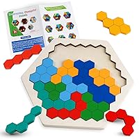 Skrtuan Wooden Blocks Puzzle for Kid Adults Brain Teaser Hexagon Puzzles Games Toy Shape Pattern Block Tangram Geometry Logic IQ STEM Montessori Educational Gift for All Ages Boys Girls Challenge