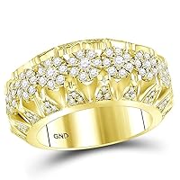 The Diamond Deal 14kt Yellow Gold Mens Round Diamond Cluster Luxury Band Ring 1-1/2 Cttw