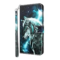 Animal Flower Motif Flip Wallet Stand Phone Case for Samsung Galaxy A51 A71 5G 4G, Card Holder, Hand Strap, Leather Back Cover, Painted Protective Shell(Wolf,A71 5G)