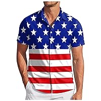 Mens 4th of July Shirt,Mens 4th of July Button Down Shirts American Flag Pattern Print Shirt Casual Beach Musle Shirts
