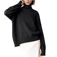Women's Turtleneck Sweater Batwing Sleeve Oversized Knit Tops 2023 Fall Winter Solid Color Casual Loose Pullovers