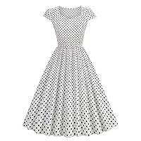 Women 50s 60s Vintage Cap Sleeve Cocktail Swing Dress 1950s Polka Dot Audrey Rockabilly Prom Party A-Line Dresses