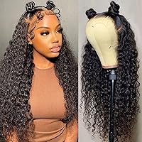 26 inch Deep Wave Lace Front Wigs Human Hair 180 Density 13x4 HD Lace Front Wigs Human Hair Pre Plucked Deep Wave Human Hair Lace Frontal Wigs For Women Glueless Wigs Human Hair Natural Black Hairline