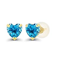 Solid 925 Sterling Silver Gold Plated 5mm Heart Genuine Birthstone Stud Earrings For Women | Natural or Created Hypoallergenic Gemstone Stud Earrings