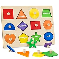 Roberly Shape Wooden Puzzles for Toddlers 1-3, Montessori Toys Peg Puzzle Geometric Color Matching Board for Girls Boys 12-18-24 Months Preschool Learning Educational Toys Birthday Gifts for Kids
