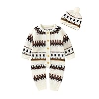 Girls Newborn Jumpsuit Cotton Boys Outfits Knitted Set Baby Hat Sweater Romper Infant Winter Clothes Warm