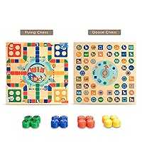 Broad Game for Boys Girls Age 3 and up for 2-4 Players, 2 in 1 Wooden Flying Chess Family Game for Adults Kids and Children