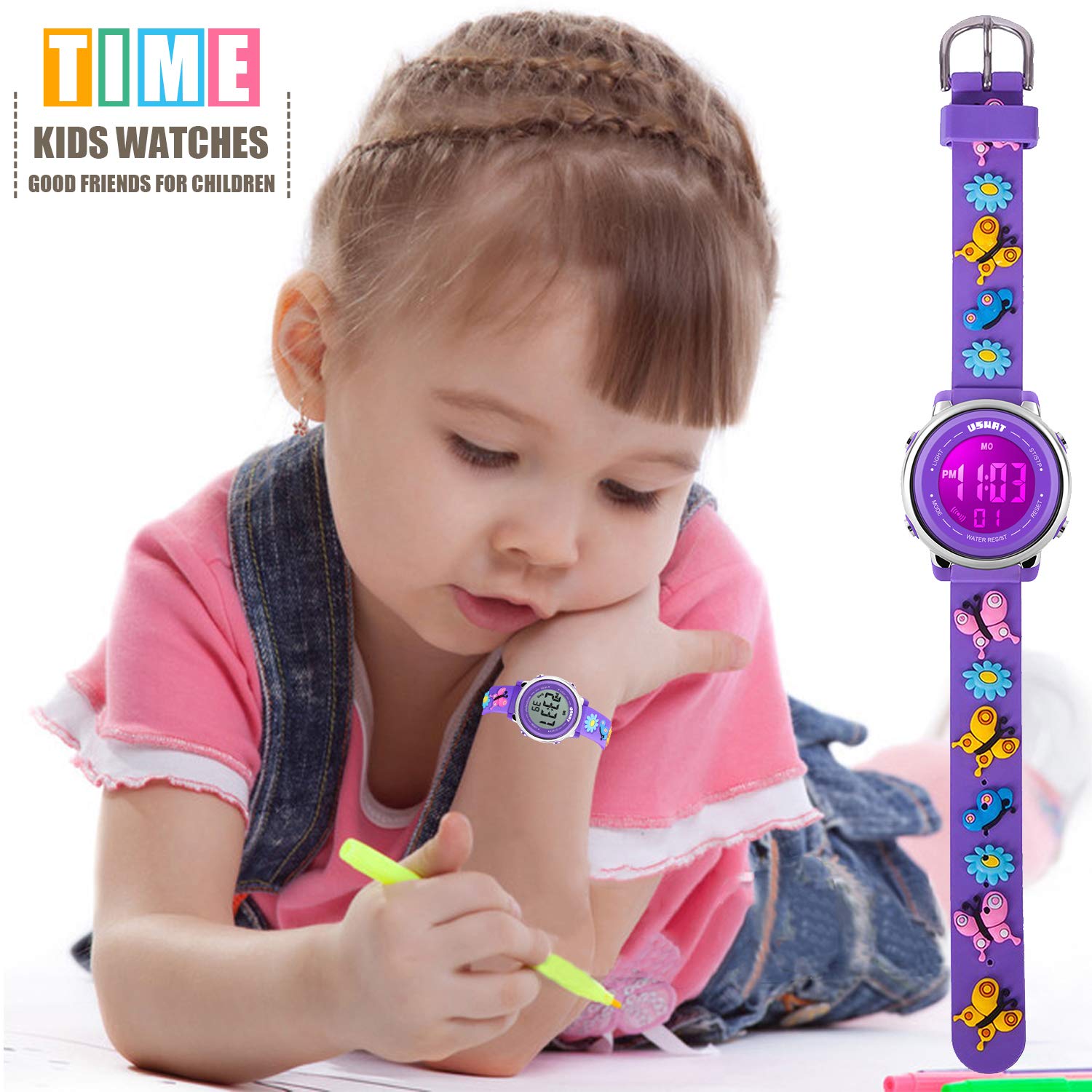 USWAT Kids Watch 3D Cartoon Toddler Wrist Digital Watch Waterproof 7 Color Lights with Alarm Stopwatch for 3-10 Year Boys Girls Little Child