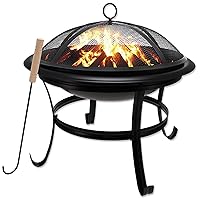 Gas One 22 in Outdoor– Wood Burning Fire Pit with Mesh Lid and Fire Picker – Durable Alloy Steel Fire Pits for Outside – Small Fire Pit for Backyard, Porch, Deck, Camping, BBQ