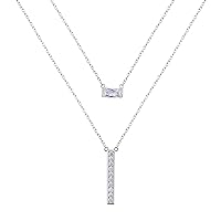 925 Sterling Silver Double Layered Necklace with Cubic Zirconia Fashion Jewelry for Women