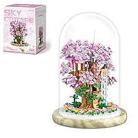 Cherry Blossom Bonsai Tree House Building Set for Adults, 1382 Pcs Micro-Particle Ideas Sakura Tree, Complete with String Lights, Dust Cover, and Wooden Base