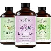 Handcraft Peppermint Essential Oil, Tea Tree Essential Oil and Lavender Essential Oil Set – Huge 4 Fl. Oz – 100% Pure and Natural Essential Oils – Premium Therapeutic Grade with Premium Glass Dropper