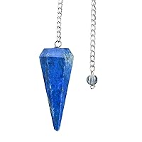 PYOR Lapis Lazuli 6 Faced Pendulum With Chain Reiki Energy Chakra Balancing Unique Crystal Good Luck Charms Gems Necklaces For Women Girls Pendulums Divination Women Men Jewelry Gift, 1.5 Inch, Lapis
