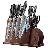 14 Pieces Knife Set for Kitchen with Magnetic Block, Razor Sharp High Carbon German Stainless Steel Damascus Pattern, Full Tang Ergonomic Handle, Black Flowing Cloud Design Ideal for Gift