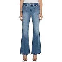 Liverpool Women's Hannah Mid Rise Flare with Flap Front Pockets Crosshatch Denim