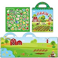 Reusable Early Education/Preprimary Education Sticker Book for Kids 2-4 Years Old. 6 Kinds of Sticker Books for Toddlers, 32 Pcs Cute Waterproof Stickers (Sticker Book Farm)
