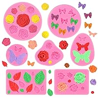 Flower Fondant Cake Molds-7 Pcs-Butterfly Bowknot Rose Flower and Rose Leaf Silicone Mold for Candy Chocolate Fondant Polymer Clay Soap Crafting Projects & Cake Decoration