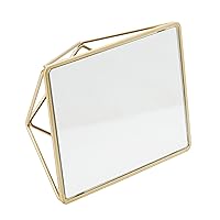 Home Details Free Standing Geometric Vanity Mirror, Horizontal or Vertical, Make-up & Shaving Use, Tabletop, Satin Gold