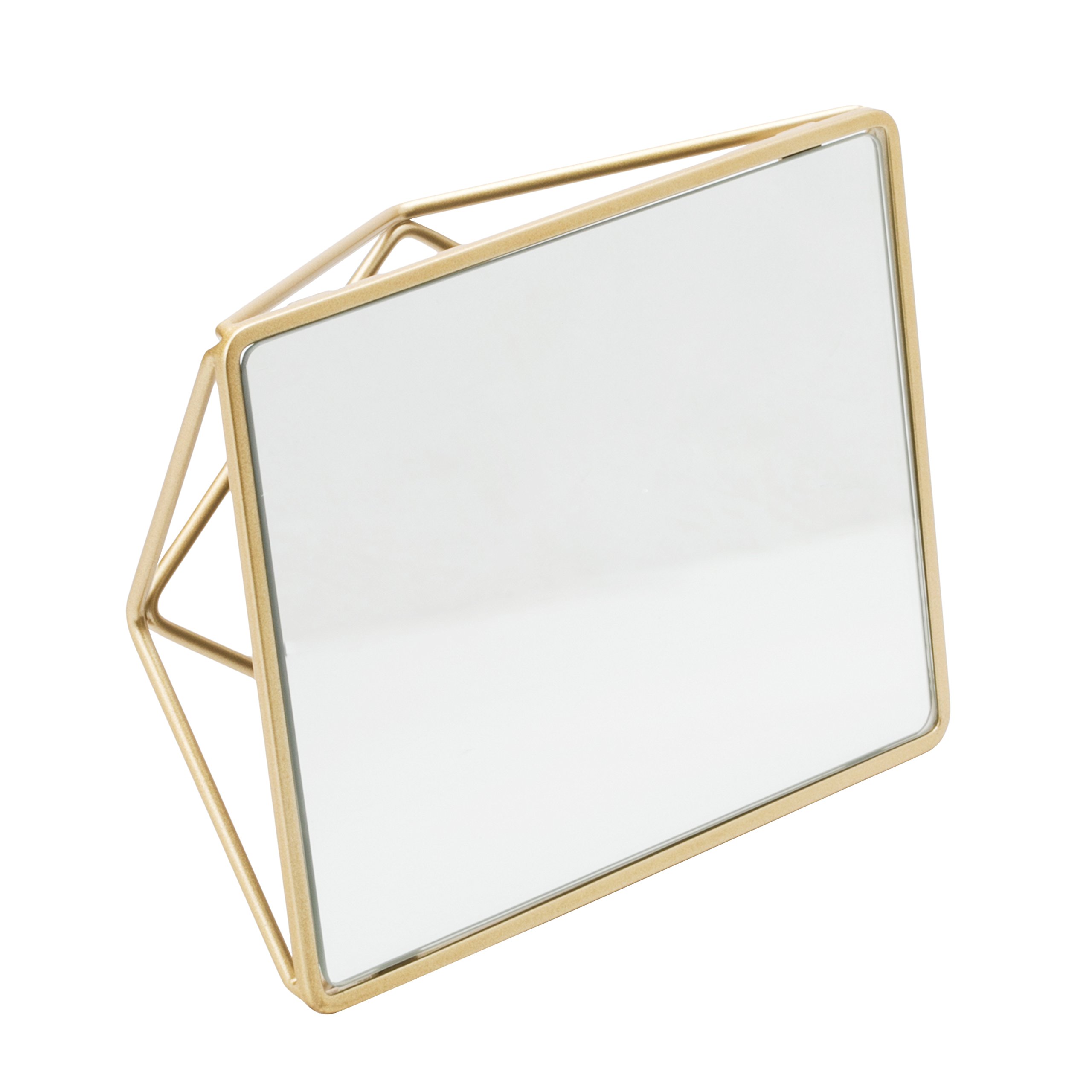Home Details Free Standing Geometric Vanity Mirror, Horizontal or Vertical, Make-up & Shaving Use, Tabletop, Satin Gold
