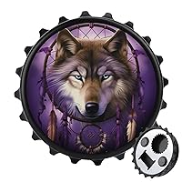 Wolf Dreamcatcher Funny Bottle Opener with Refrigerator Sticker Beer Opener for Home Kitchen Decorative