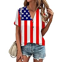 Women's 4th of July Women's T-Shirt 2024 American Flag T-Shirt Women's Shirt Patriotic Shirt Short Sleeve V-Neck Top
