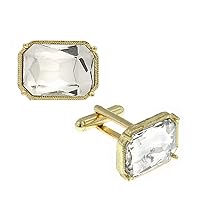 1928 Jewelry Mens 14K Gold Dipped Rectangle Crystal Clear Cufflinks