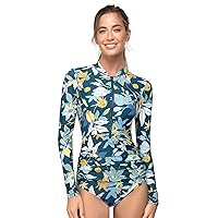 AXESEA Womens Rash Guard Long Sleeve One Piece Swimsuit Ruched Zip Bathing Suit