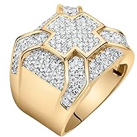 14K Yellow Gold Plated Mens Simulated Diamond Large Cross Ring, D-E Color VS Clarity, Sizes 10-14