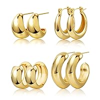 Gold Hoop Earrings for Women Chunky Gold Earrings 14K Gold Plated Earrings Lightweight Thick Teardrop Twisted Hoop Earrings Hypoallergenic Sensitive Ears