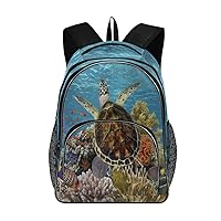ALAZA Green Turtle Swimming Blue Ocean Red Sea Teens Elementary School Bag Casual Daypack Book Bags Travel Knapsack Bags