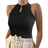 AKEWEI Ribbed Tank Tops Fashion Casual High Neck Y2K Sleeveless Slim Fitted Summer Top
